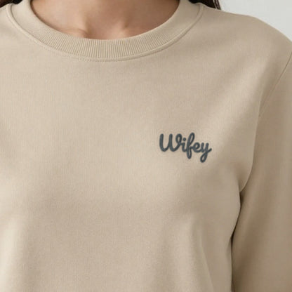 Wifey and Hubby Sweatshirts Set, wifey sweatshirt in sand, embroidered