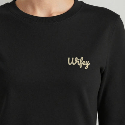 Wifey and Hubby Sweatshirts Set, wifey sweatshirt in black, embroidered