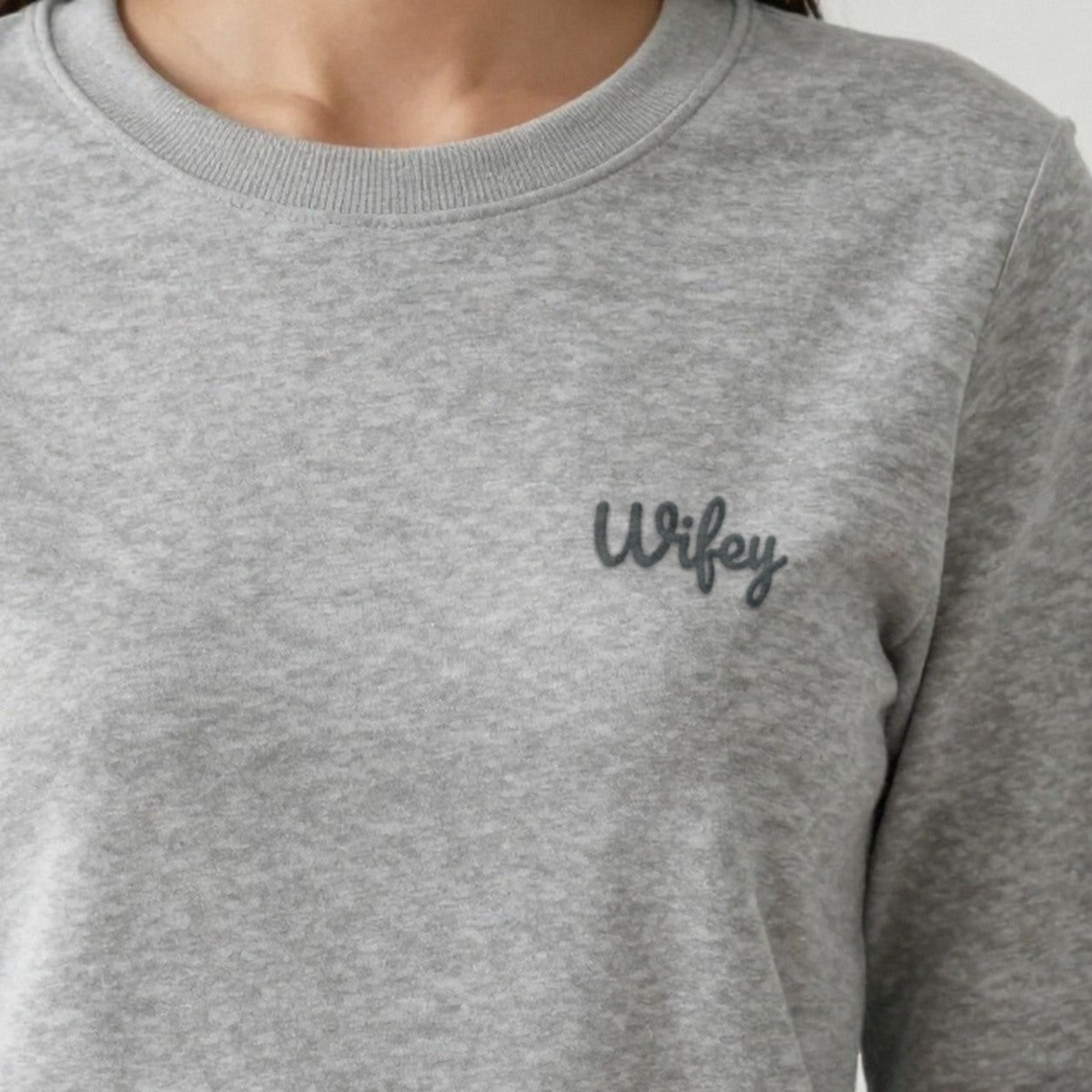 Wifey and Hubby Sweatshirts Set, wifey sweatshirt in ash, embroidered