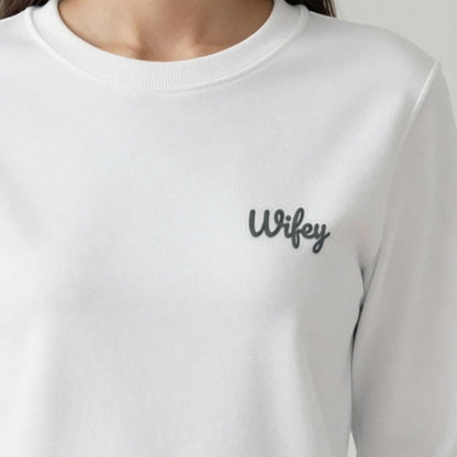 Wifey and Hubby Sweatshirts Set, wifey sweatshirt in white, embroidered