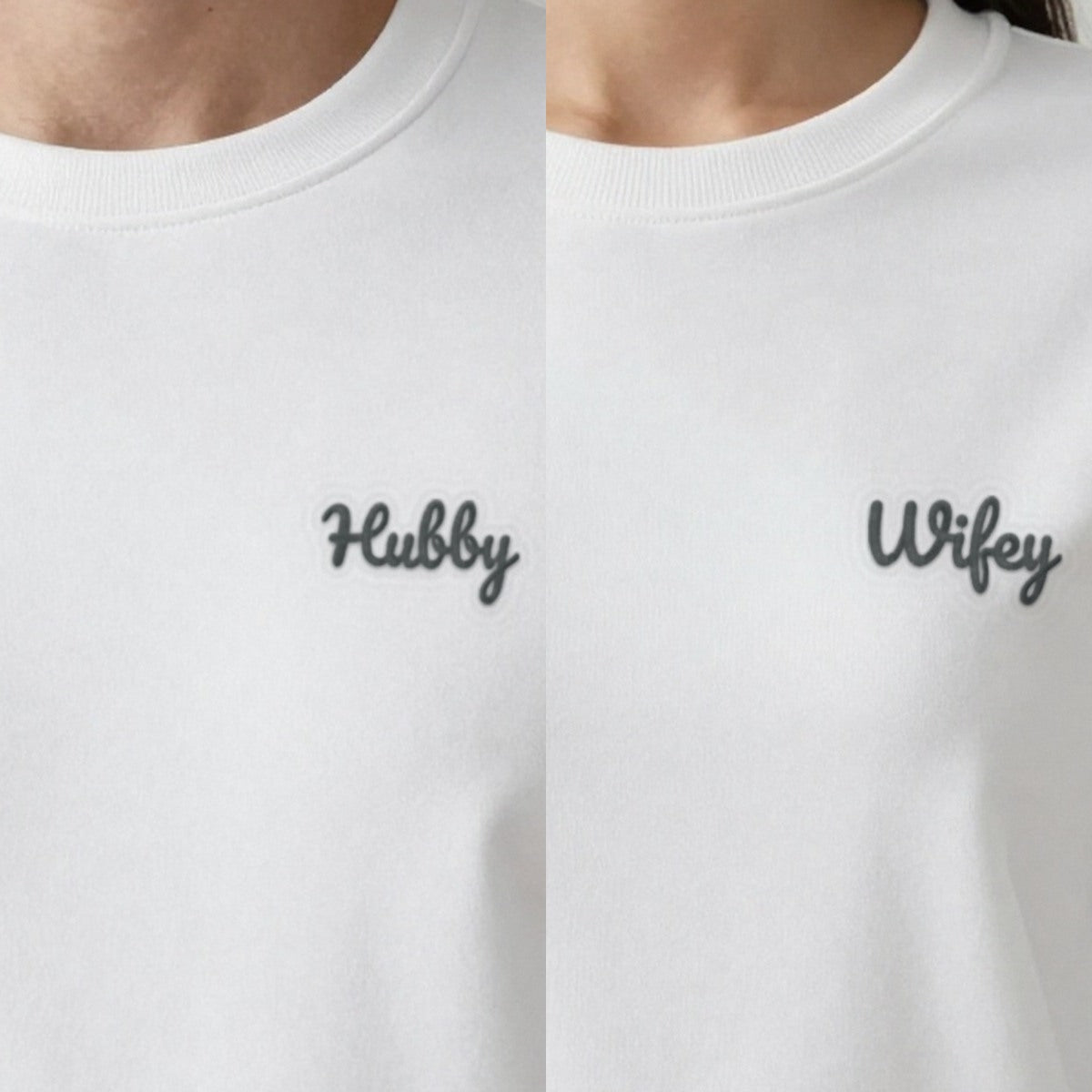 Wifey and Hubby Sweatshirts Set, set of 2 sweatshirts in white, embroidered