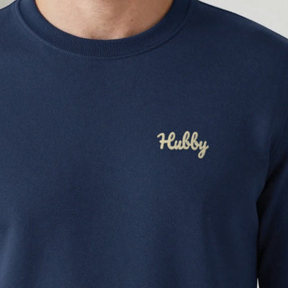 Wifey and Hubby Sweatshirts Set, hubby sweatshirt in navy, embroidered