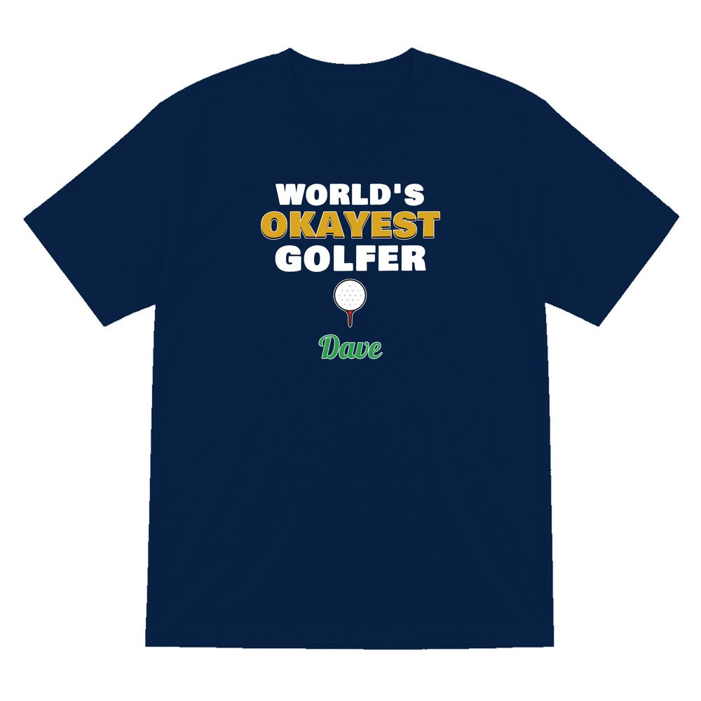 Personalised World's Okayest Golfer T-Shirt & Sweatshirt laid flat