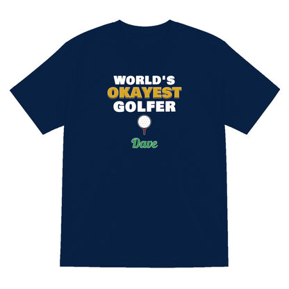 Personalised World's Okayest Golfer T-Shirt & Sweatshirt laid flat