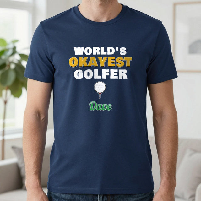 Personalised World's Okayest Golfer T-Shirt & Sweatshirt | Funny Golf Gift With Name