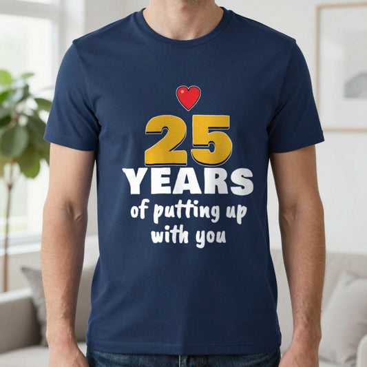 Personalised Years Of Putting Up With You T-Shirt T-Shirt in Navy, worn, our photo