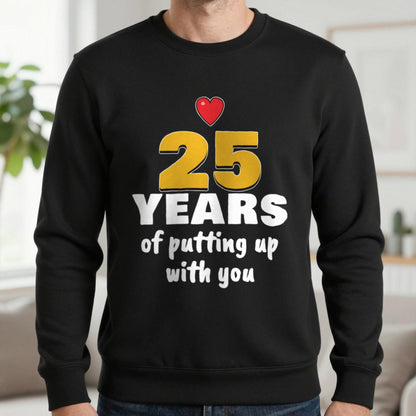 Personalised Years Of Putting Up With You T-Shirt Sweatshirt in Black, worn, our photo