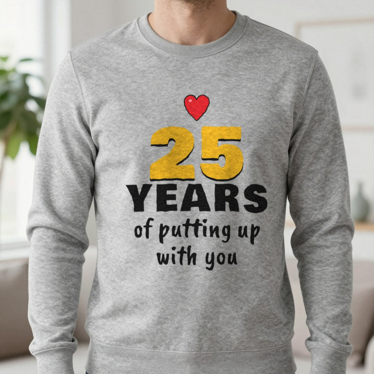 Personalised Years Of Putting Up With You T-Shirt Sweatshirt in Sport Grey, worn, our photo