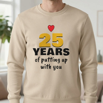Personalised Years Of Putting Up With You T-Shirt Sweatshirt in Sand, worn, our photo