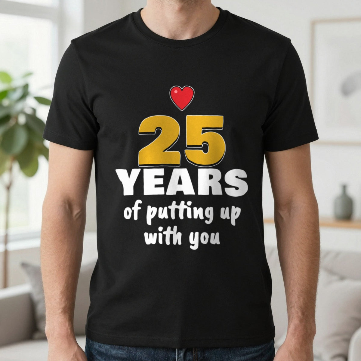 Personalised Years Of Putting Up With You T-Shirt T-Shirt in Black, worn, our photo