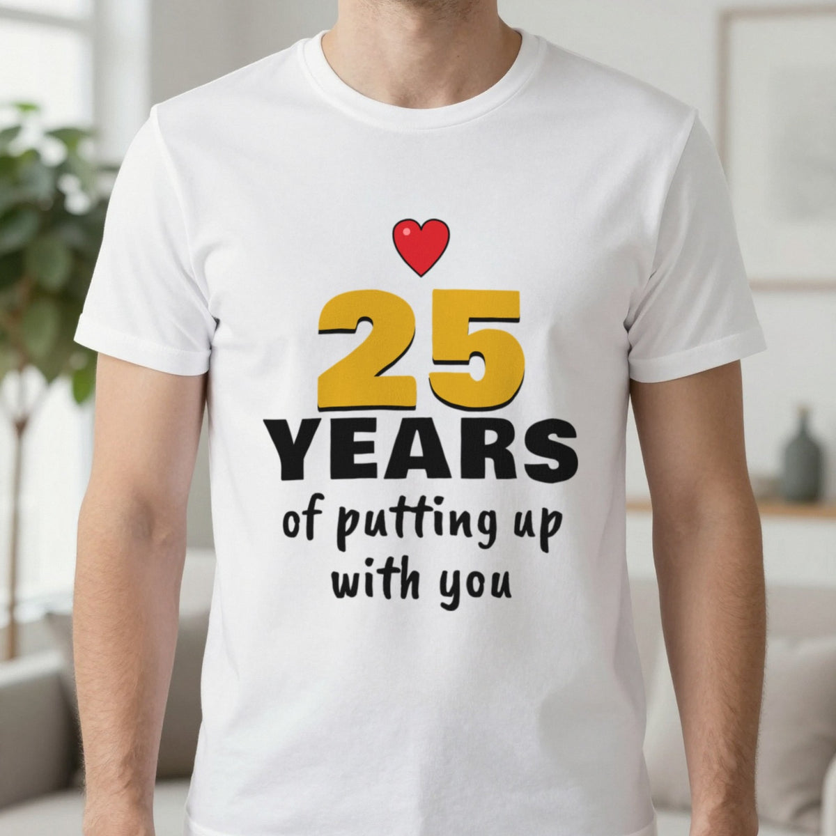 Personalised Years Of Putting Up With You T-Shirt T-Shirt in White, worn, our photo