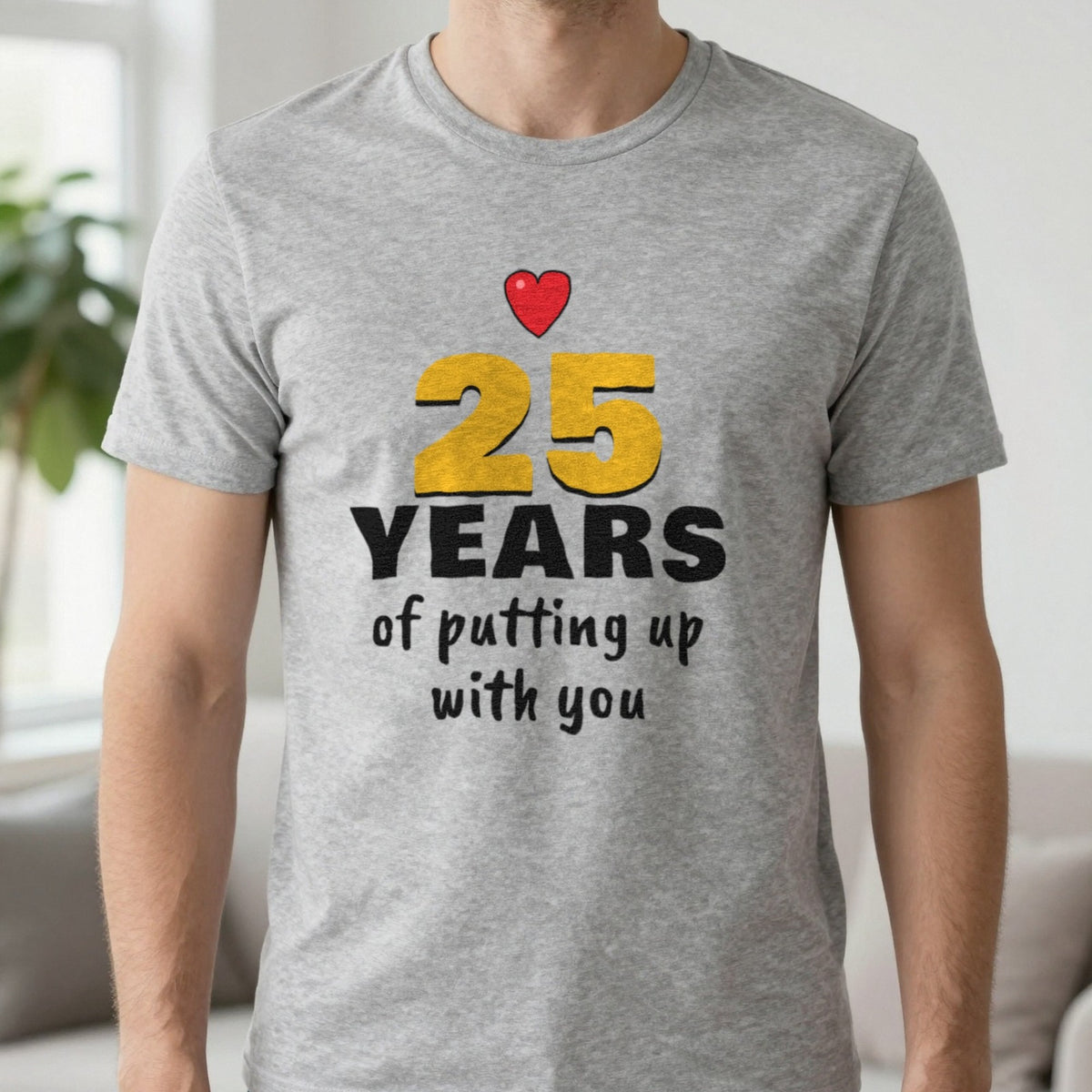 Personalised Years Of Putting Up With You T-Shirt T-Shirt in Sport Grey, worn, our photo