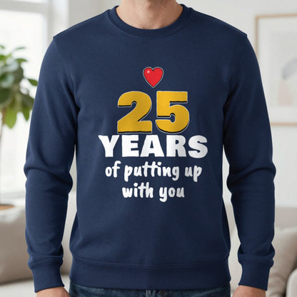 Personalised Years Of Putting Up With You T-Shirt Sweatshirt in Navy, worn, our photo