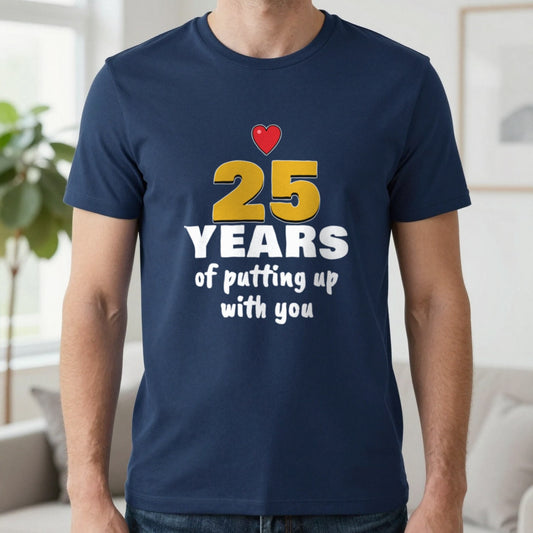 Personalised Years Of Putting Up With You T-Shirt T-Shirt in Navy, worn, our photo