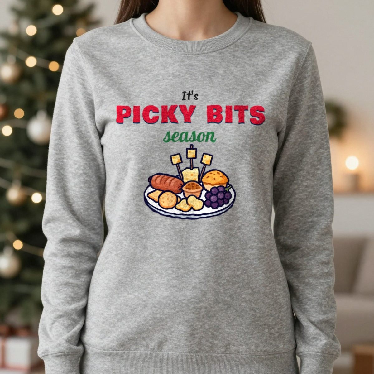 It's Picky Bits Season Christmas Jumper & T-Shirt in Sport Grey (Sweatshirt), worn, our photo