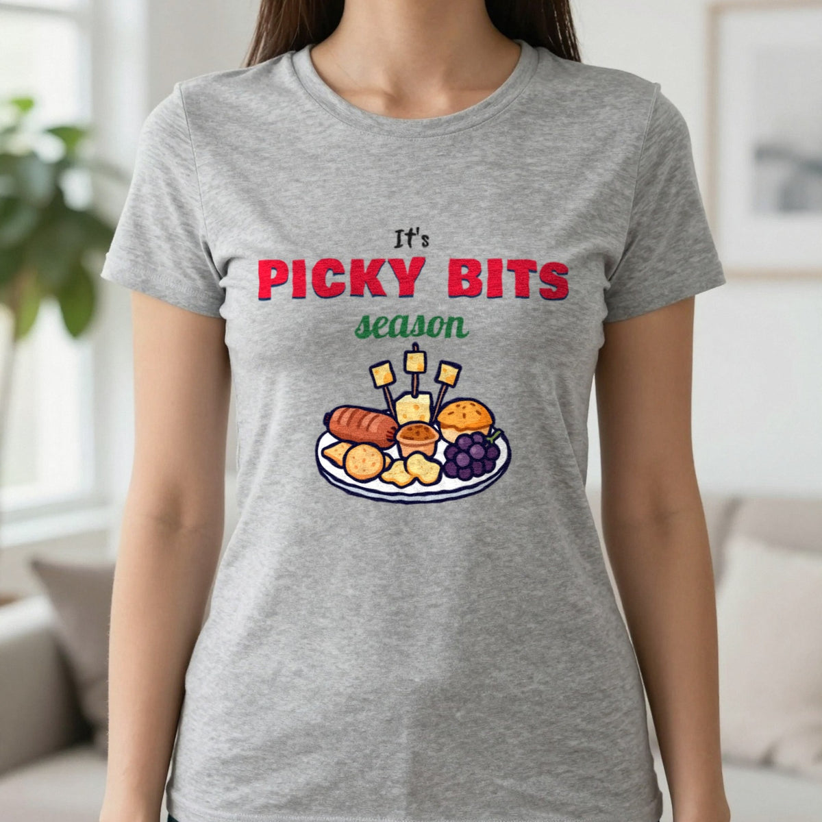 It's Picky Bits Season Christmas Jumper & T-Shirt in Sport Grey (T-Shirt), worn, our photo