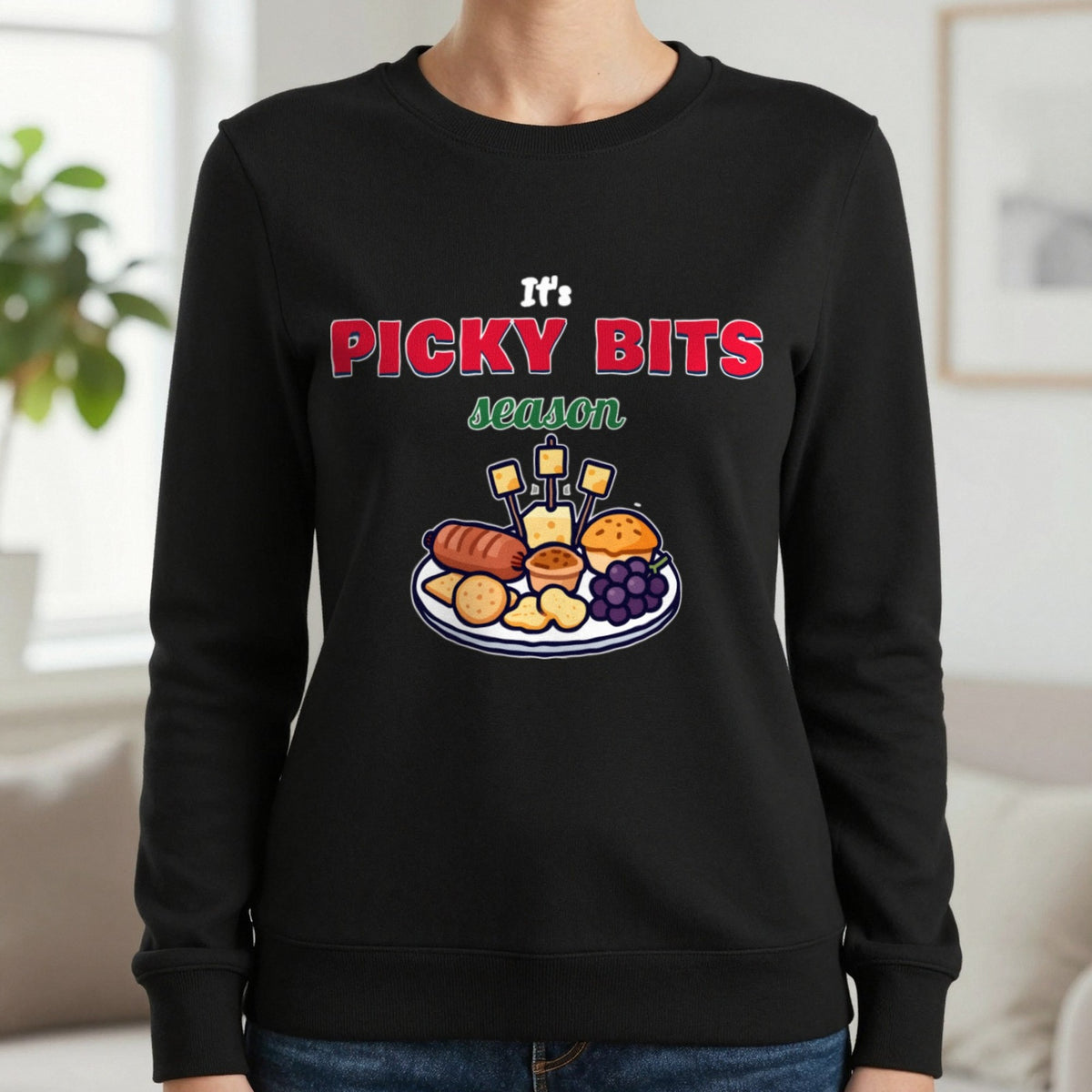 It's Picky Bits Season Christmas Jumper & T-Shirt in Black (Sweatshirt), worn, our photo