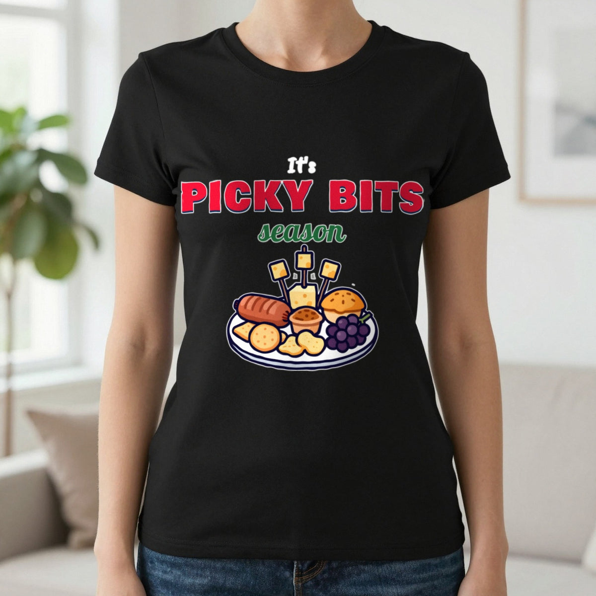 It's Picky Bits Season Christmas Jumper & T-Shirt in Black (T-Shirt), worn, our photo