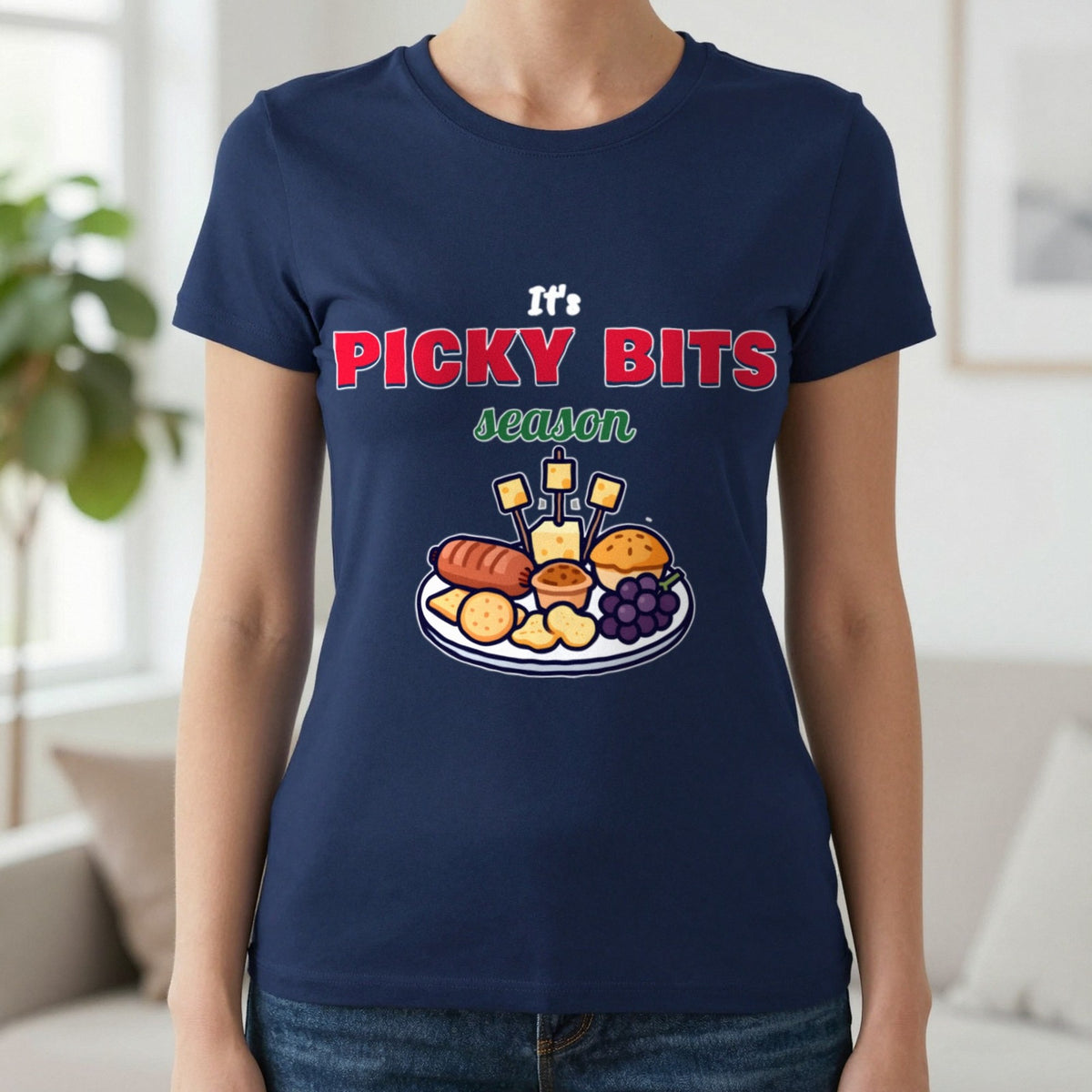 It's Picky Bits Season Christmas Jumper & T-Shirt in Navy (T-Shirt), worn, our photo