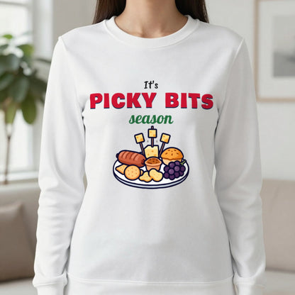 It's Picky Bits Season Christmas Jumper & T-Shirt in White (Sweatshirt), worn, our photo