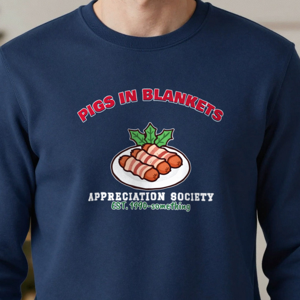 Pigs in Blankets Appreciation Society Christmas Jumper & T-Shirt close-up