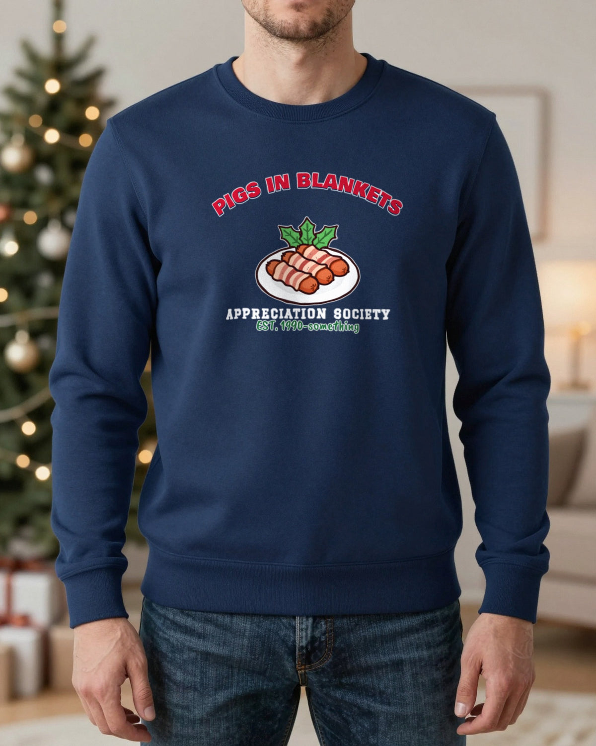 Pigs in Blankets Appreciation Society Christmas Jumper & T-Shirt worn