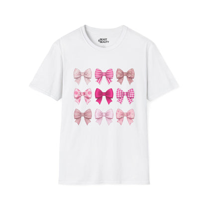 pink bow pattern t-shirt white t-shirt coquette gift idea