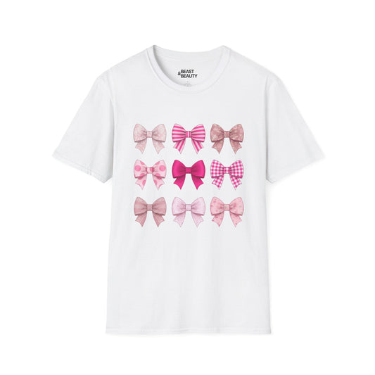pink bow pattern t-shirt white t-shirt coquette gift idea