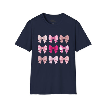 pink bow pattern t-shirt navy t-shirt coquette gift idea