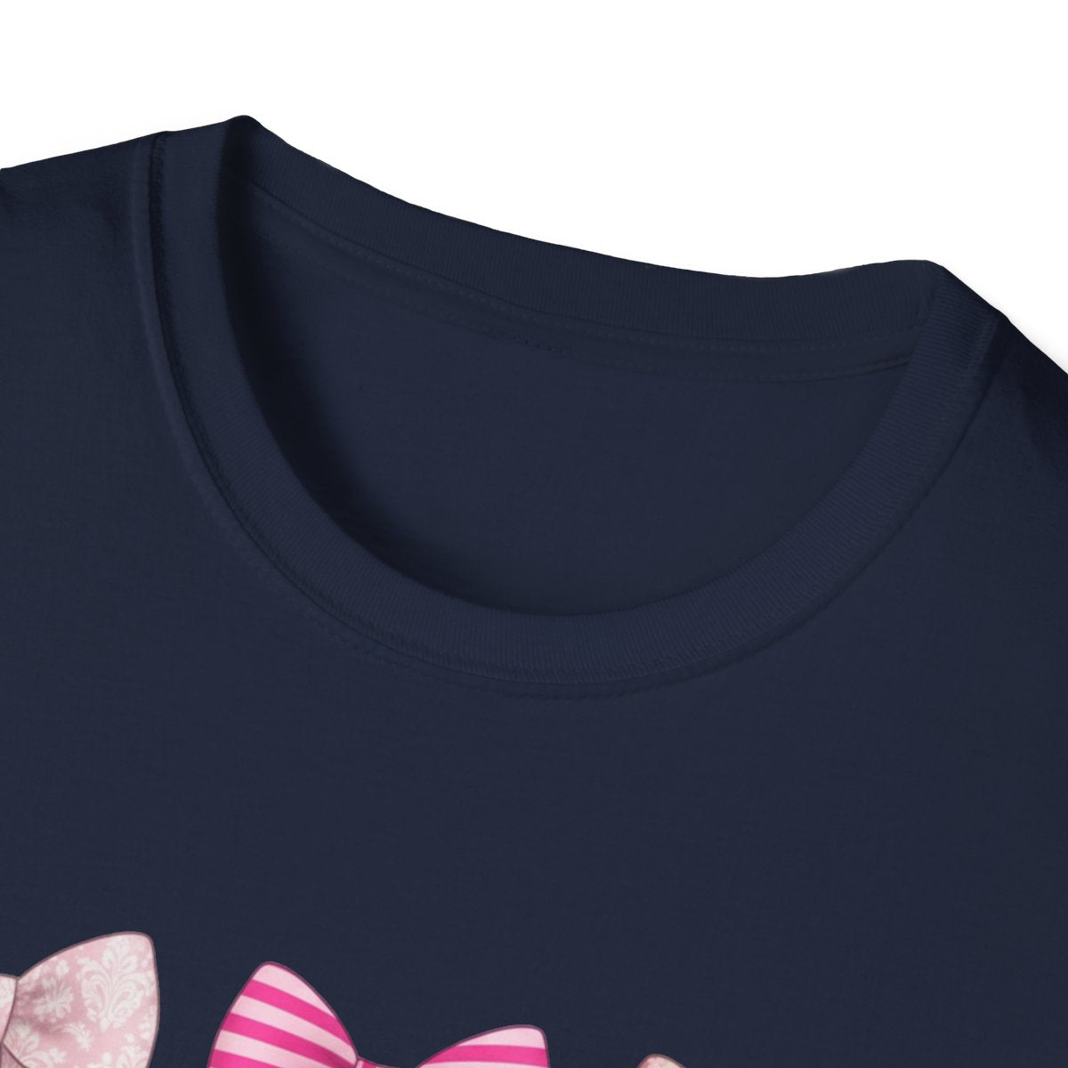 dark heather t-shirt with bow pattern graphic