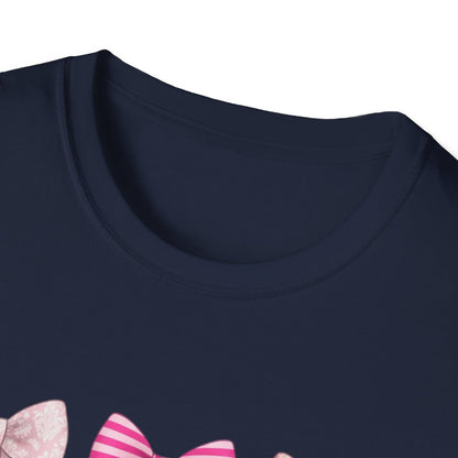 dark heather t-shirt with bow pattern graphic