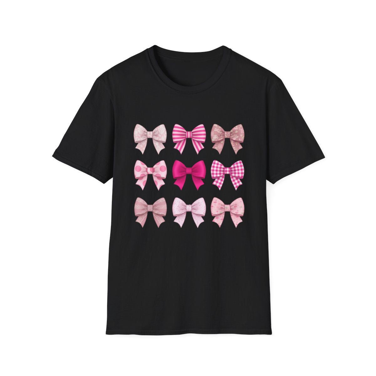 black t-shirt with coquette bow pattern design