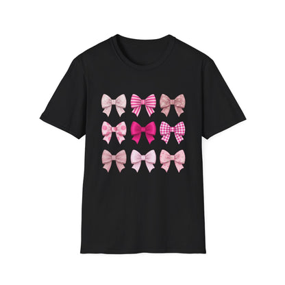 black t-shirt with coquette bow pattern design