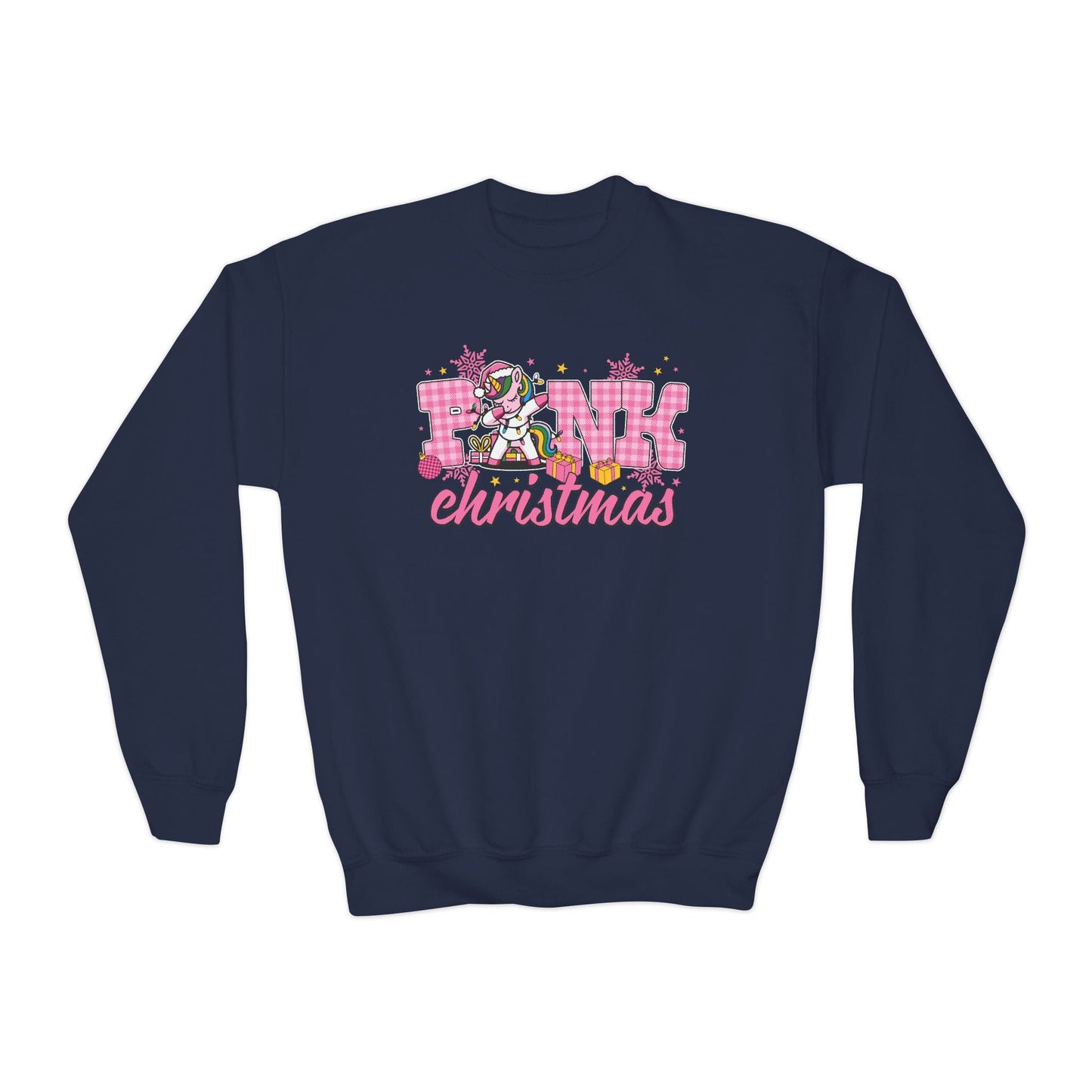pink christmas unicorn youth sweatshirt navy sweatshirt Christmas gift idea