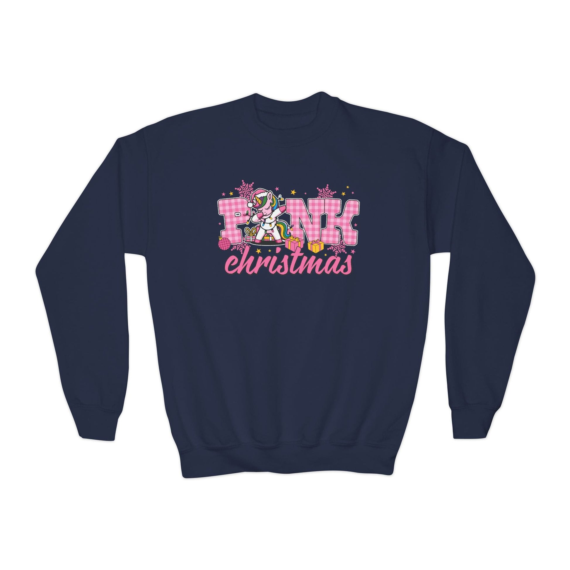 pink christmas unicorn youth sweatshirt navy sweatshirt Christmas gift idea