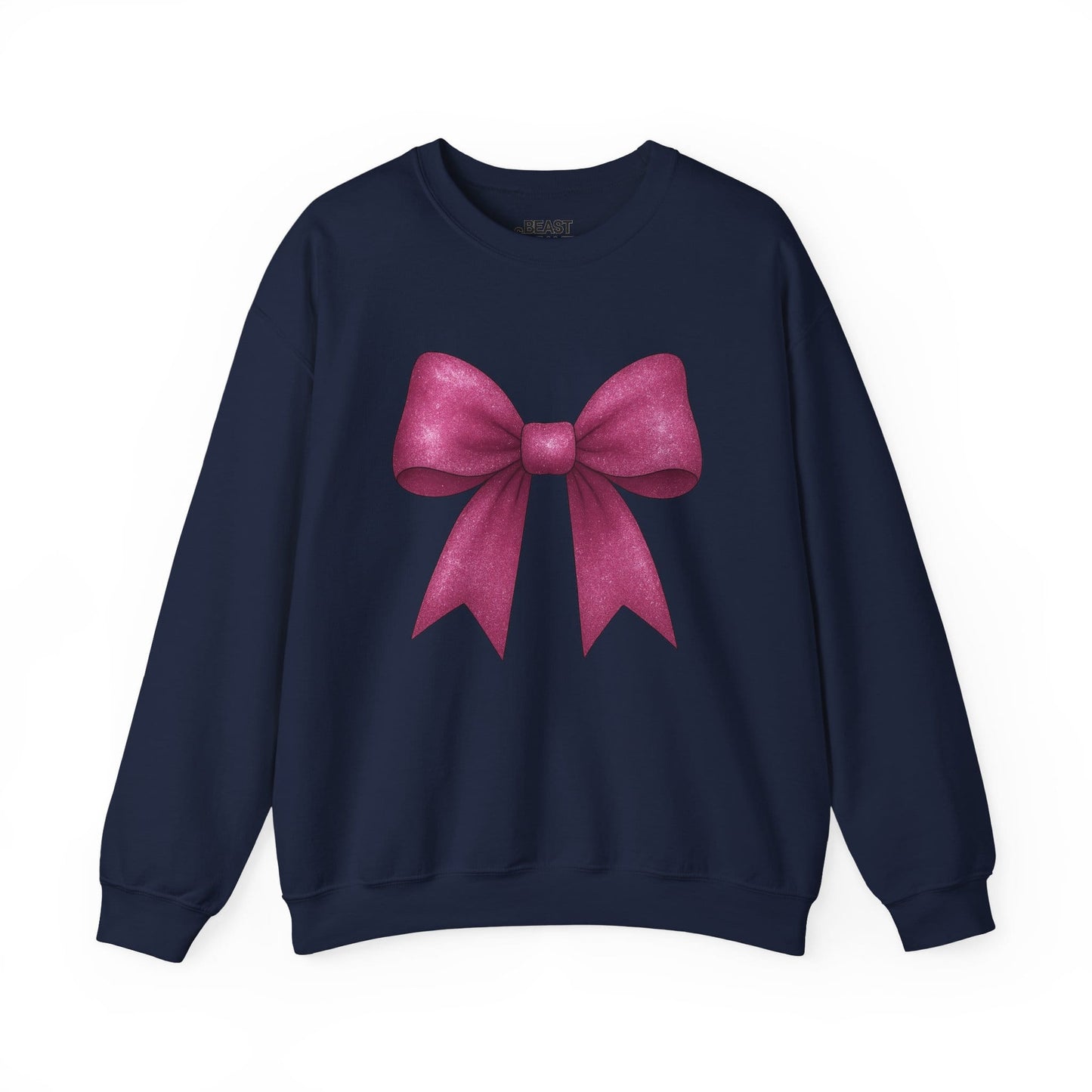 pink glitter bow sweatshirt navy sweatshirt coquette gift idea