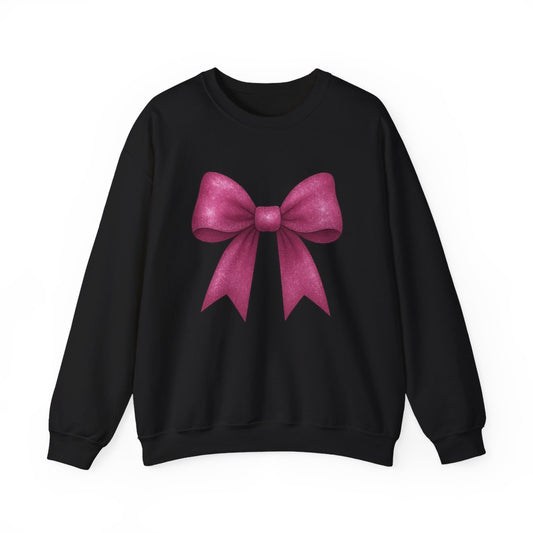 light pink sweatshirt with bold glitter bow coquette design for her