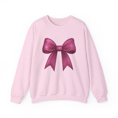 navy sweatshirt with pink glitter bow feminine graphic