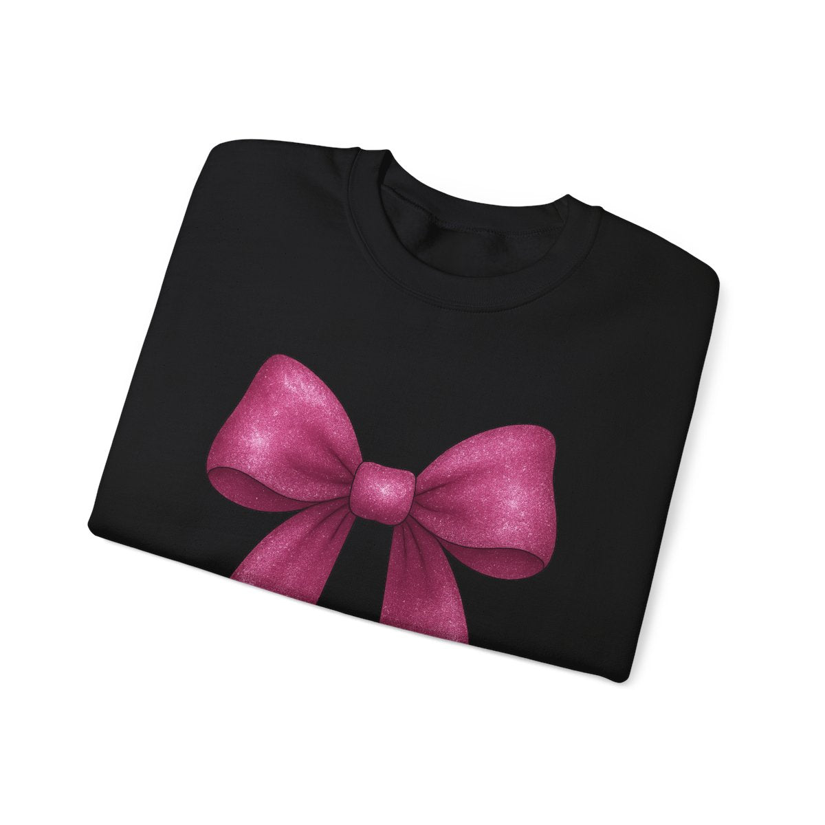 light pink coquette sweatshirt with sparkle bow detail close-up