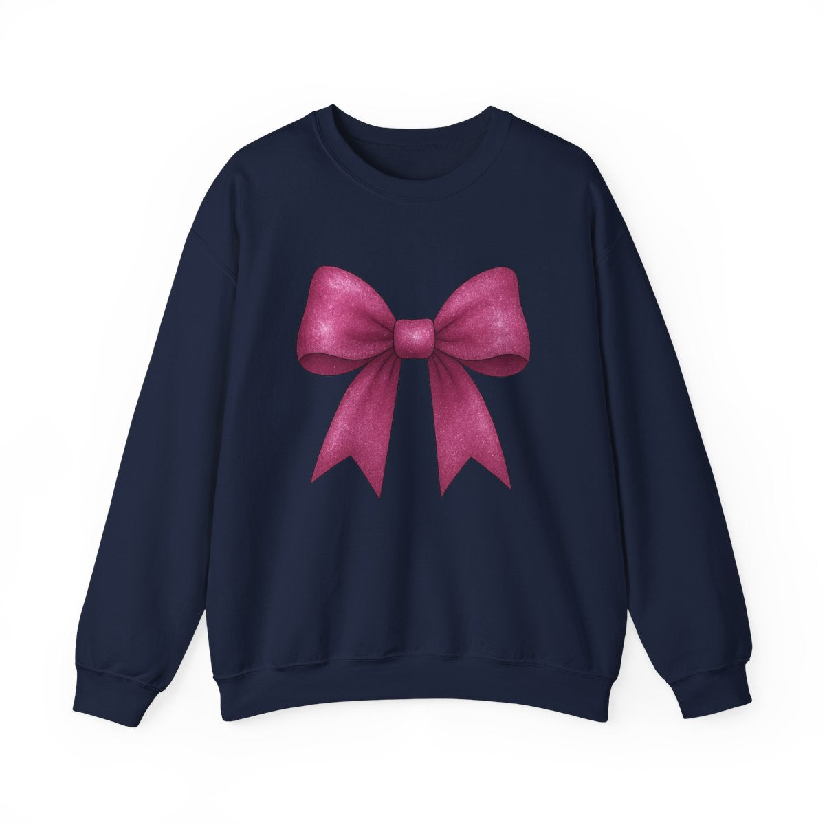 black sweatshirt with pink glitter bow statement design