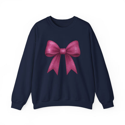 black sweatshirt with pink glitter bow statement design