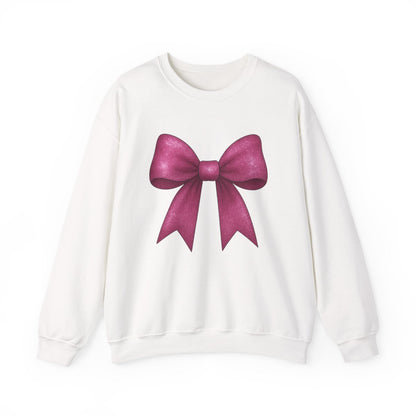 white sweatshirt with glitter bow coquette design casual wear