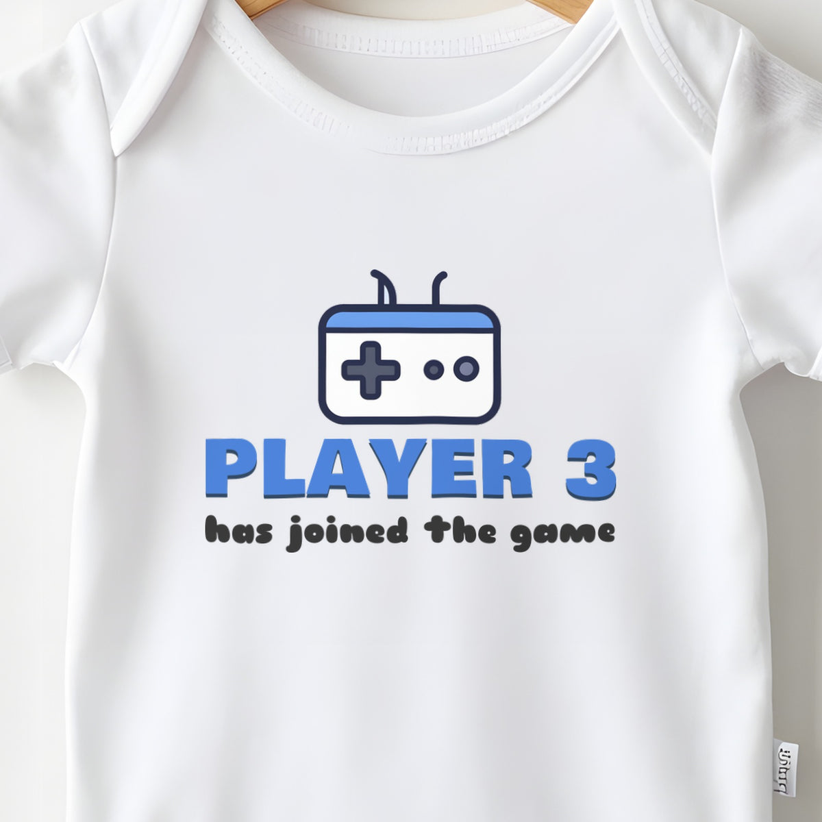 Player 3 Has Joined The Game baby grow print close-up
