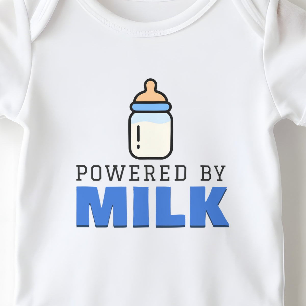Powered By Milk baby grow print close-up
