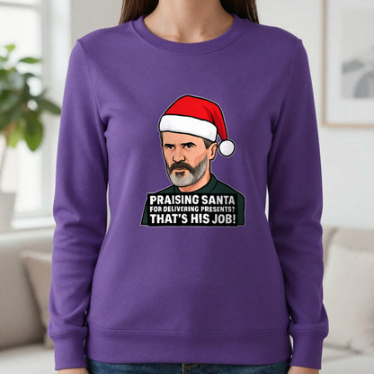 Praising Santa That's His Job Christmas T-Shirt & Sweatshirt in Purple, worn, our photo