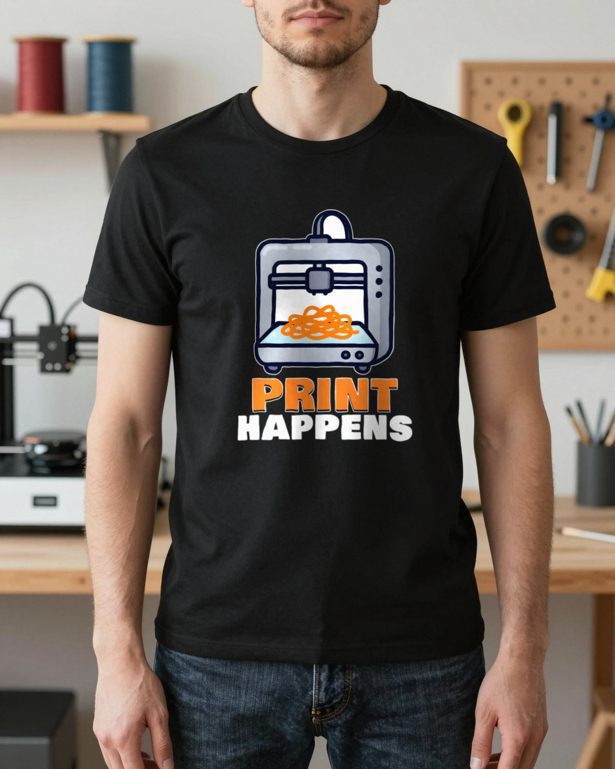 Print Happens Funny 3D Printing T-Shirt & Sweatshirt worn