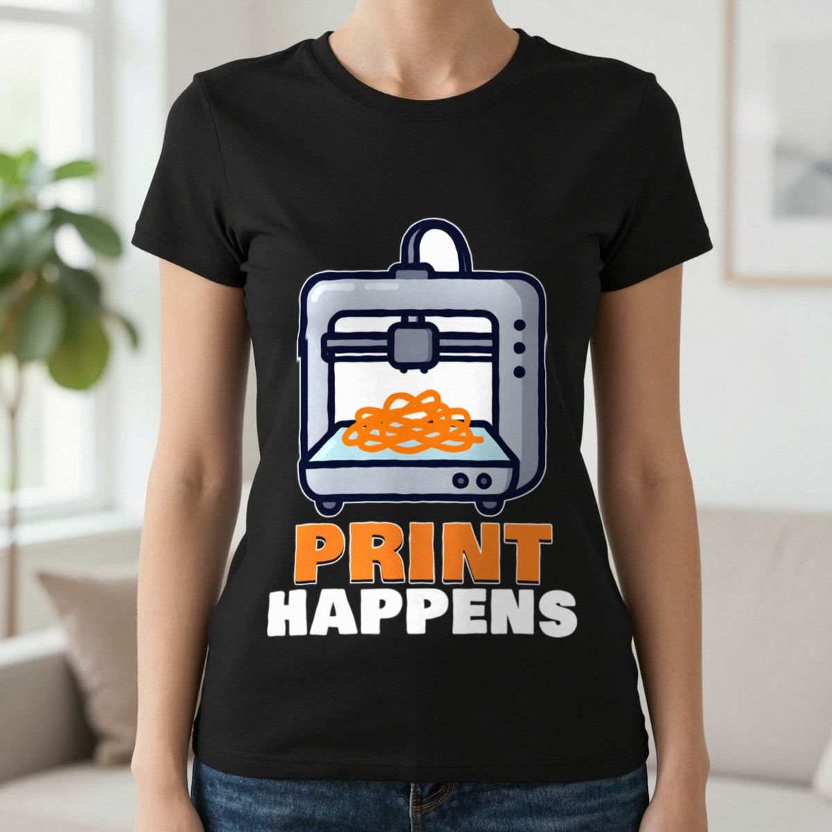 Print Happens Funny 3D Printing T-Shirt & Sweatshirt worn, lifestyle photo