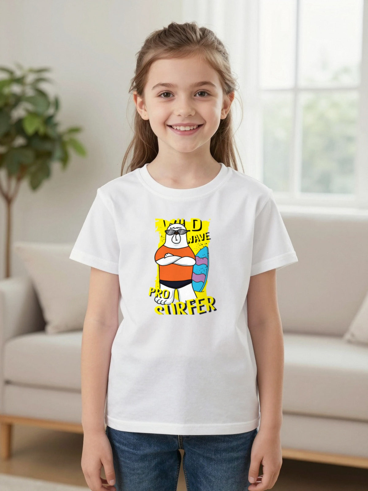 Kids Pro Surfer Bear T-Shirt & Sweatshirt worn by a child