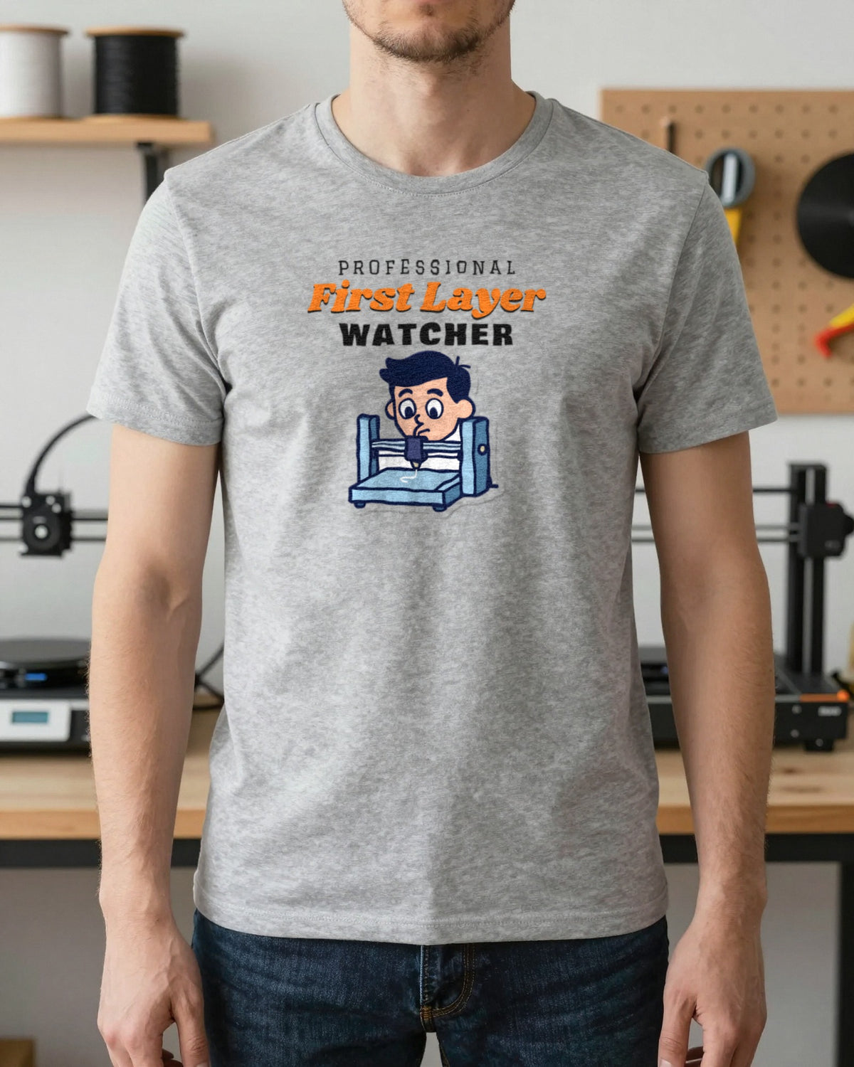 Professional First Layer Watcher Funny 3D Printing T-Shirt & Sweatshirt worn