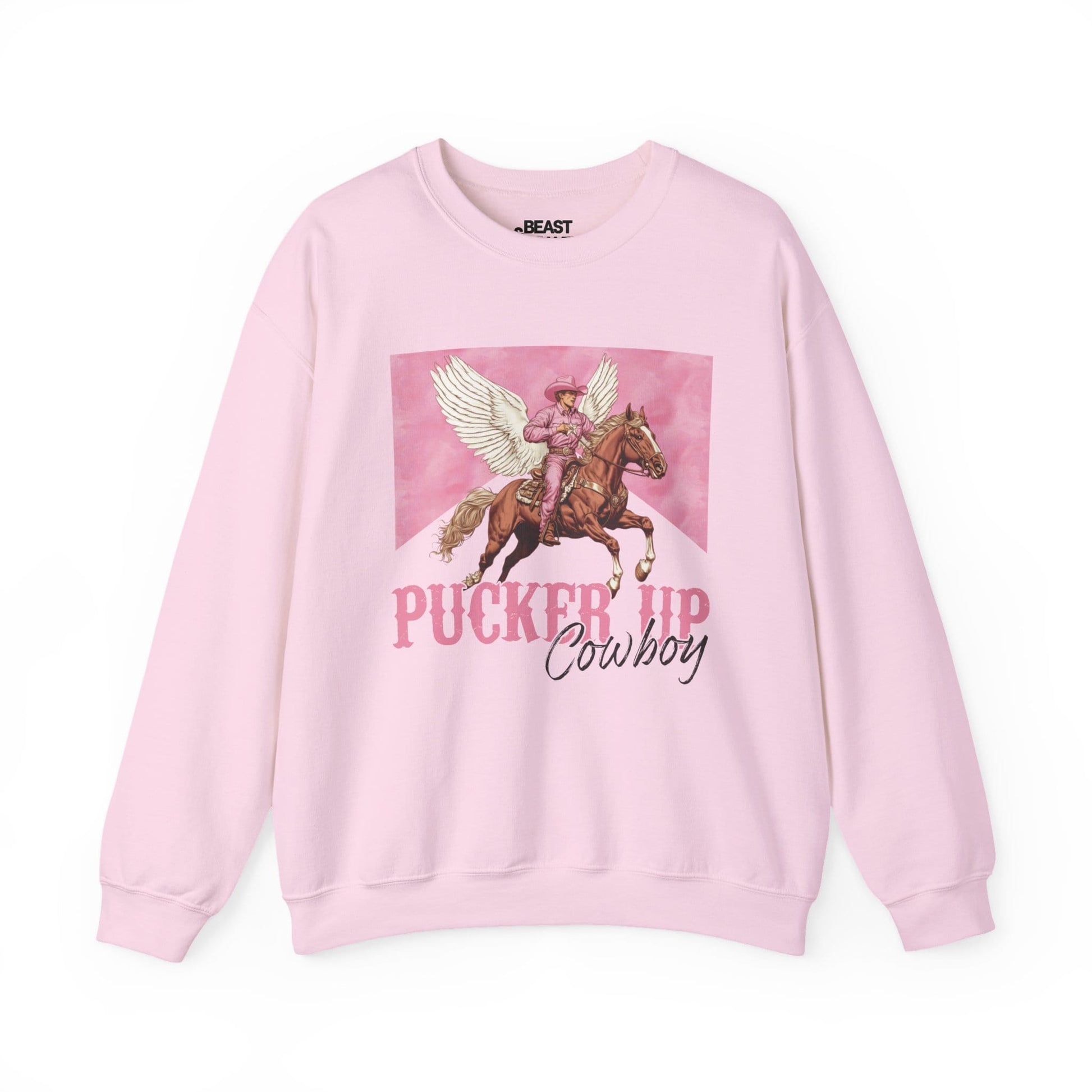pucker up cowboy sweatshirt light pink sweatshirt cowgirl gift idea